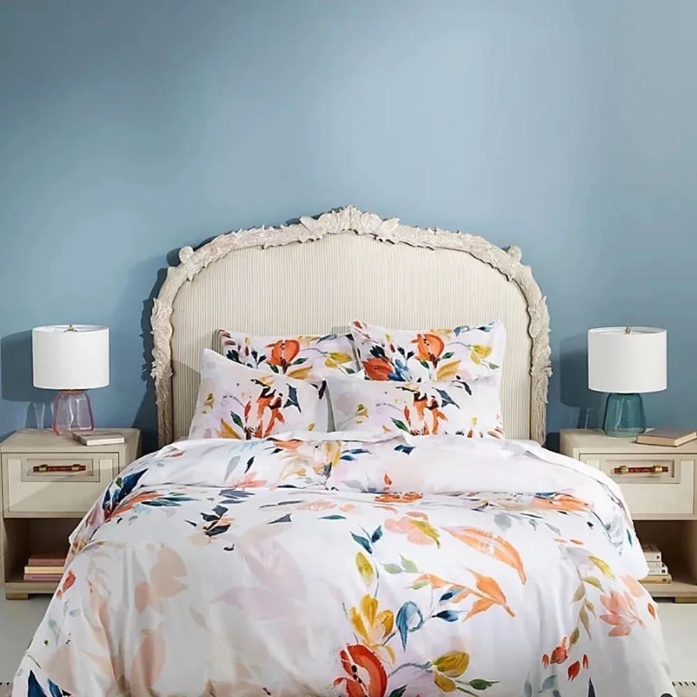 NWT Set/2 Anthropologie Briony Euro Pillow Sham Cotton Watercolor Floral Print